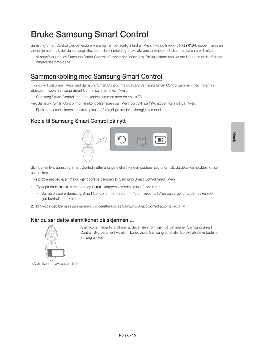 Samsung UE65HU8205TXXE, UE55HU8205TXXE manual Bruke Samsung Smart Control, Sammenkobling med Samsung Smart Control 