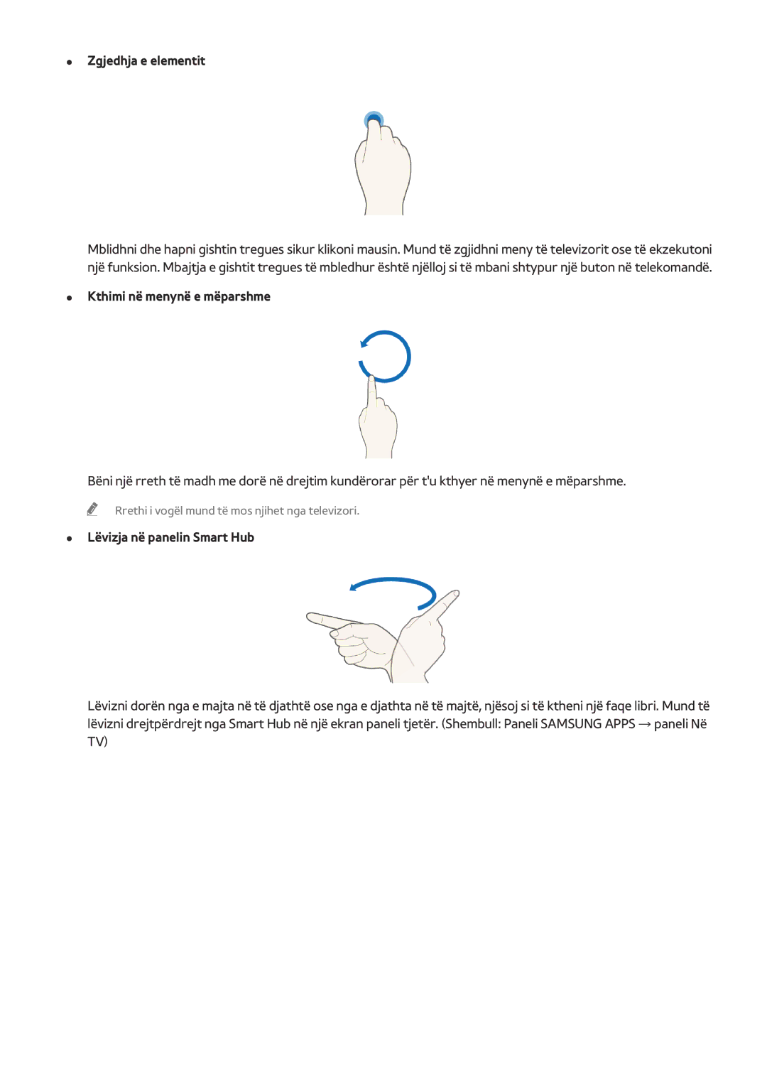 Samsung UE55HU8500TXXH, UE78HU8500TXXH, UE65HU8500TXXH manual Kthimi në menynë e mëparshme, Lëvizja në panelin Smart Hub 