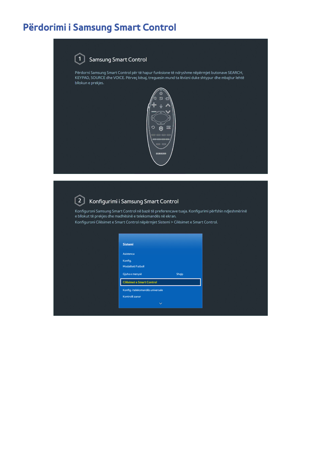 Samsung UE55HU8500TXXH, UE78HU8500TXXH, UE65HU8500TXXH manual Përdorimi i Samsung Smart Control 