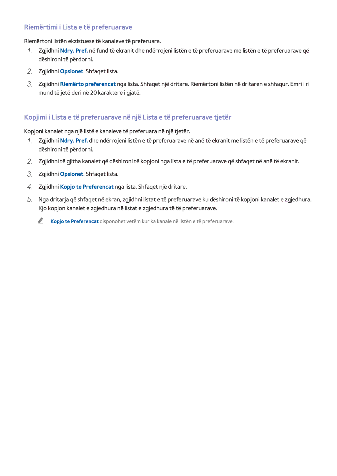 Samsung UE78HU8500TXXH, UE55HU8500TXXH, UE65HU8500TXXH manual 222 333 444 555, Riemërtimi i Lista e të preferuarave 
