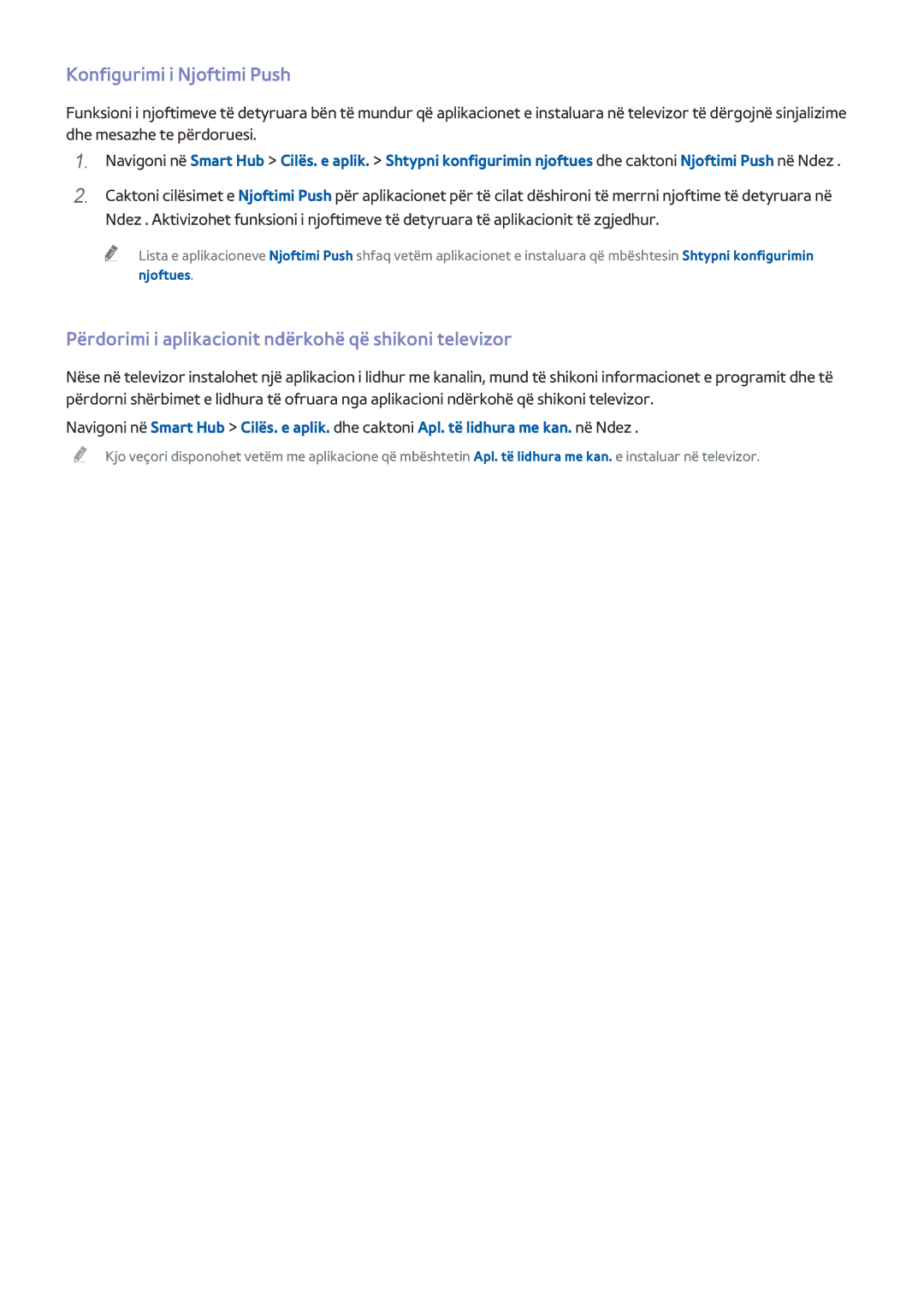 Samsung UE78HU8500TXXH manual Konfigurimi i Njoftimi Push, Përdorimi i aplikacionit ndërkohë që shikoni televizor, Njoftues 