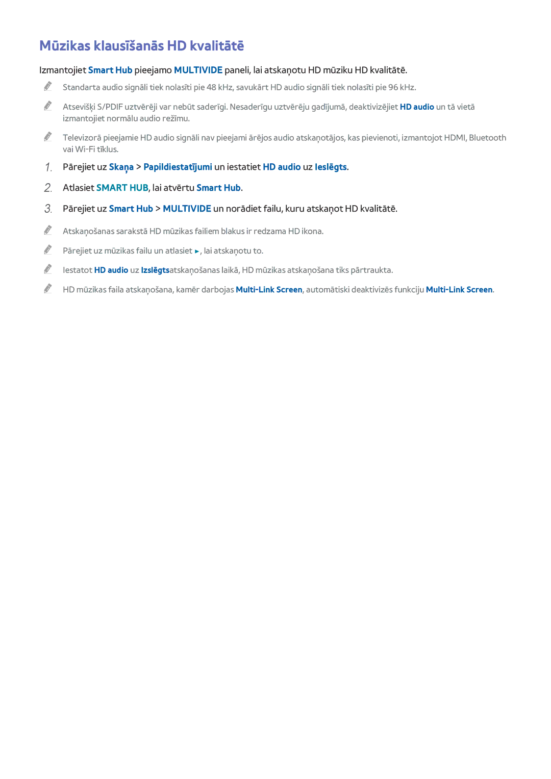 Samsung UE78HU8500TXXH, UE55HU8500TXXH, UE65HU8500TXXH manual Mūzikas klausīšanās HD kvalitātē 