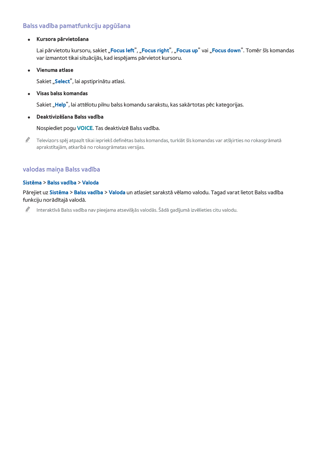 Samsung UE55HU8500TXXH manual Balss vadība pamatfunkciju apgūšana, Valodas maiņa Balss vadība, Sistēma Balss vadība Valoda 