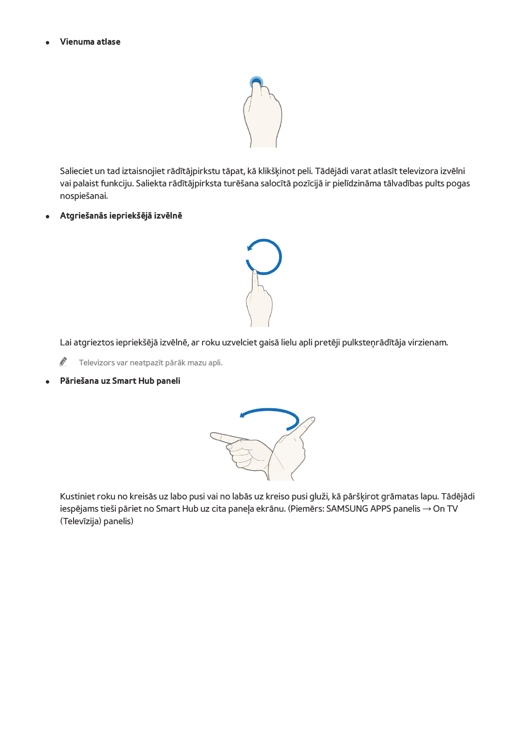 Samsung UE55HU8500TXXH, UE78HU8500TXXH, UE65HU8500TXXH manual Atgriešanās iepriekšējā izvēlnē, Pāriešana uz Smart Hub paneli 