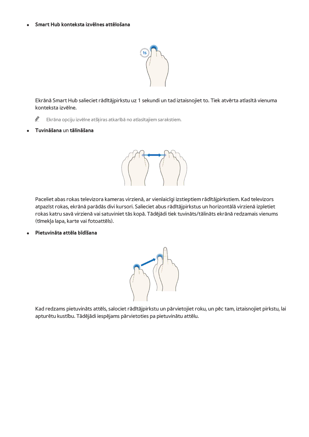 Samsung UE78HU8500TXXH Smart Hub konteksta izvēlnes attēlošana, Tuvināšana un tālināšana, Pietuvināta attēla bīdīšana 
