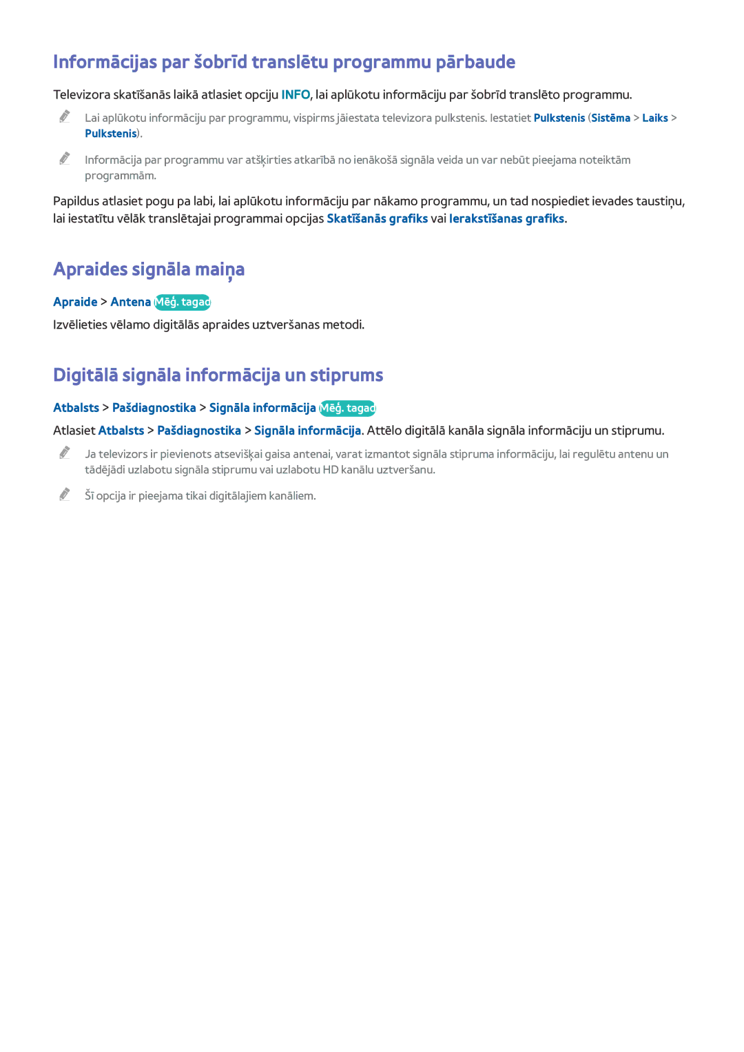 Samsung UE55HU8500TXXH, UE78HU8500TXXH manual Informācijas par šobrīd translētu programmu pārbaude, Apraides signāla maiņa 