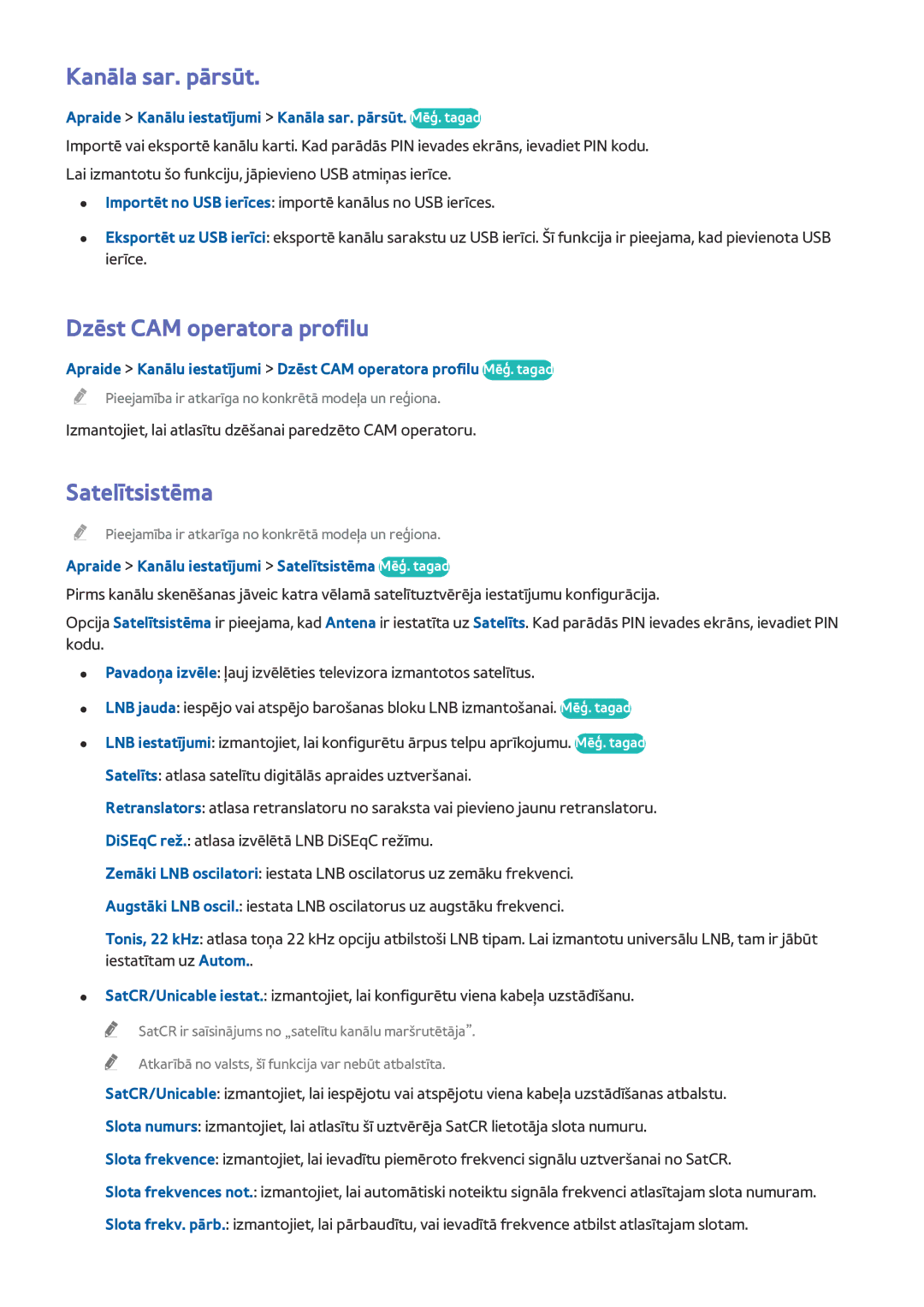 Samsung UE65HU8500TXXH, UE55HU8500TXXH, UE78HU8500TXXH manual Kanāla sar. pārsūt, Dzēst CAM operatora profilu, Satelītsistēma 