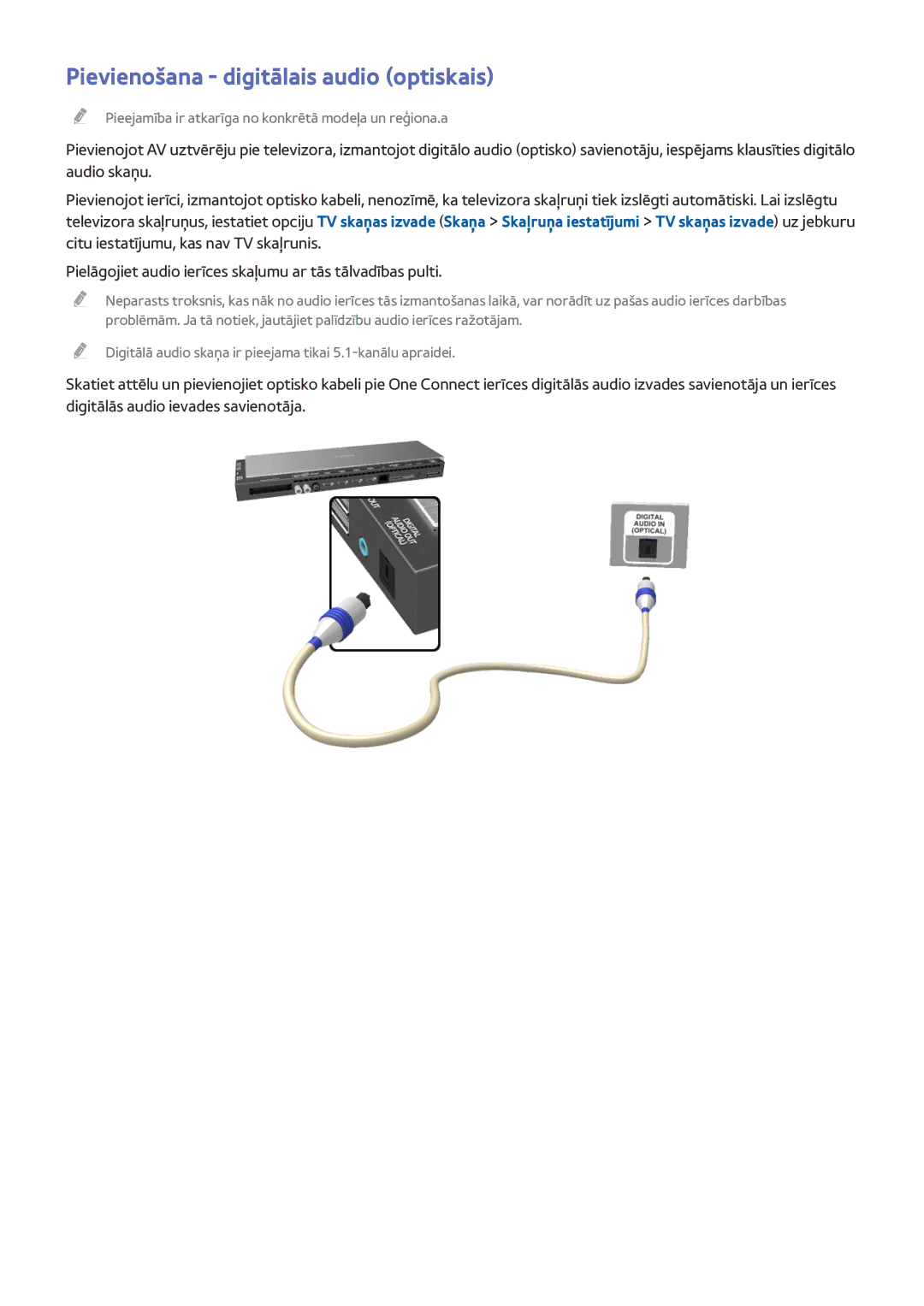 Samsung UE78HU8500TXXH, UE55HU8500TXXH, UE65HU8500TXXH manual Pievienošana digitālais audio optiskais 