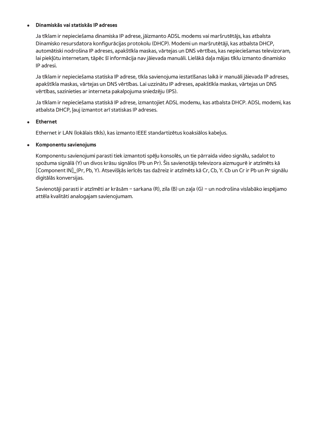 Samsung UE78HU8500TXXH, UE55HU8500TXXH manual Dinamiskās vai statiskās IP adreses, Ethernet, Komponentu savienojums 