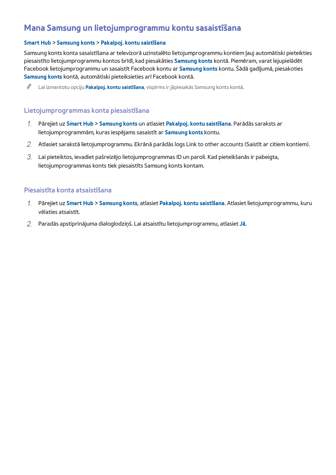 Samsung UE65HU8500TXXH manual Mana Samsung un lietojumprogrammu kontu sasaistīšana, Lietojumprogrammas konta piesaistīšana 