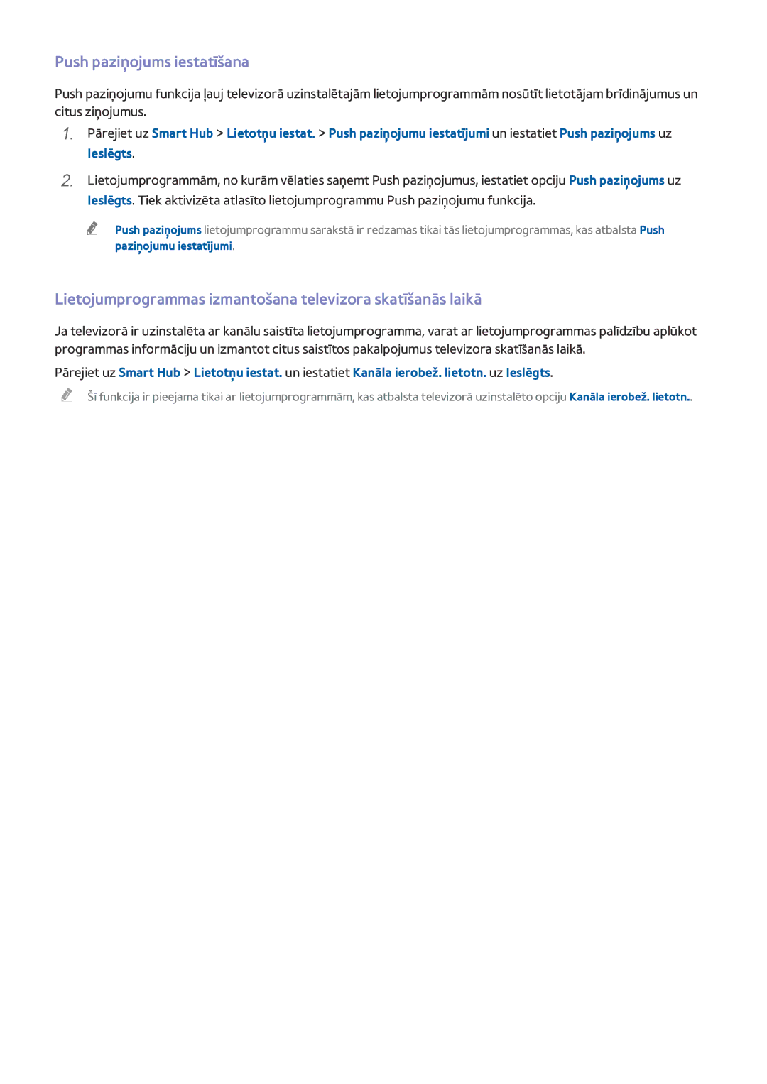 Samsung UE78HU8500TXXH manual Push paziņojums iestatīšana, Lietojumprogrammas izmantošana televizora skatīšanās laikā 