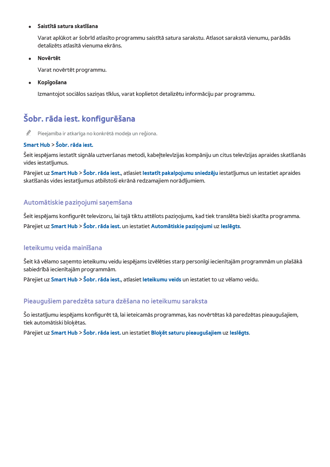 Samsung UE65HU8500TXXH manual Šobr. rāda iest. konfigurēšana, Automātiskie paziņojumi saņemšana, Ieteikumu veida mainīšana 