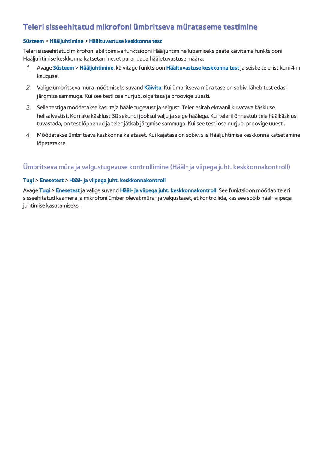 Samsung UE55HU8500TXXH, UE78HU8500TXXH, UE65HU8500TXXH manual Süsteem Hääljuhtimine Häältuvastuse keskkonna test 