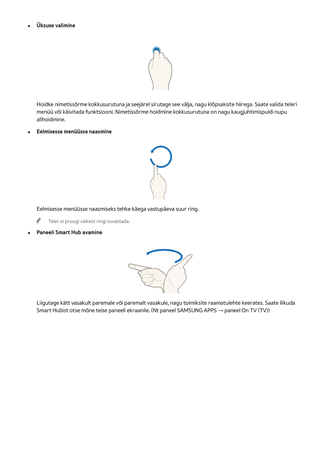 Samsung UE55HU8500TXXH, UE78HU8500TXXH, UE65HU8500TXXH manual Eelmisesse menüüsse naasmine, Paneeli Smart Hub avamine 