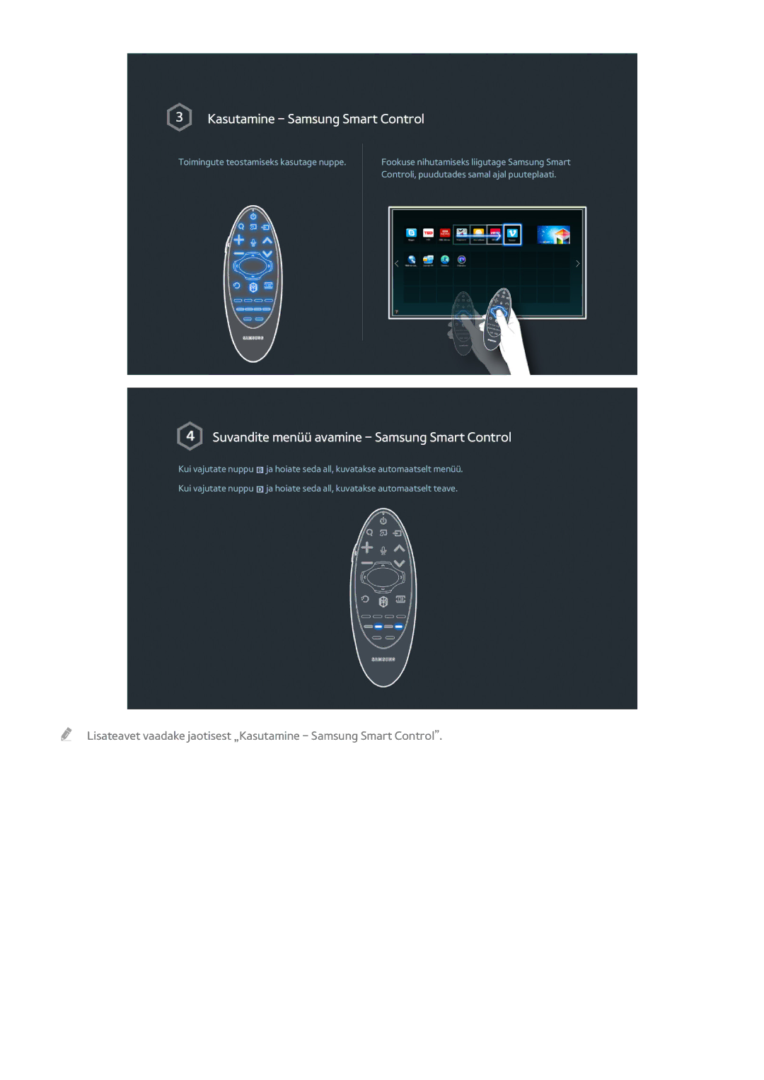 Samsung UE78HU8500TXXH, UE55HU8500TXXH, UE65HU8500TXXH manual Kasutamine Samsung Smart Control 