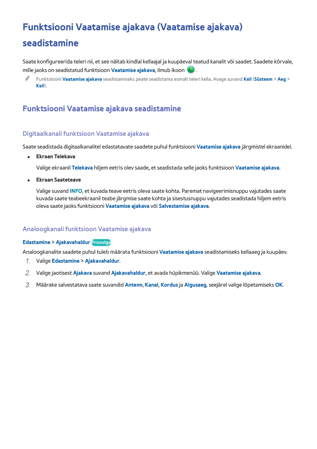 Samsung UE78HU8500TXXH manual Funktsiooni Vaatamise ajakava seadistamine, Digitaalkanali funktsioon Vaatamise ajakava 