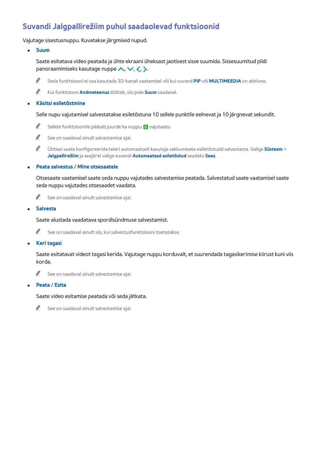 Samsung UE55HU8500TXXH manual Suvandi Jalgpallirežiim puhul saadaolevad funktsioonid, Käsitsi esiletõstmine, Salvesta 