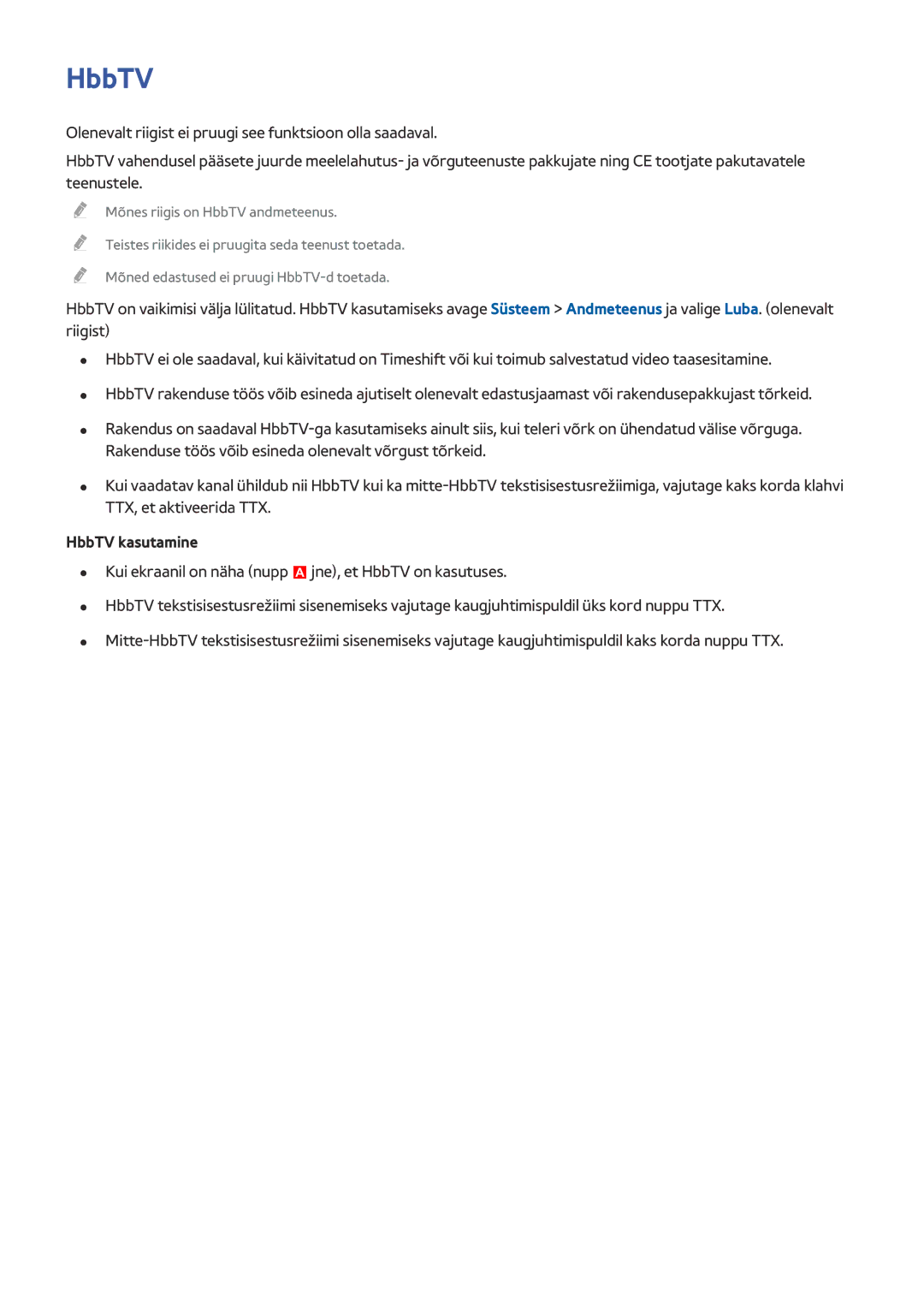 Samsung UE78HU8500TXXH, UE55HU8500TXXH, UE65HU8500TXXH manual HbbTV kasutamine 