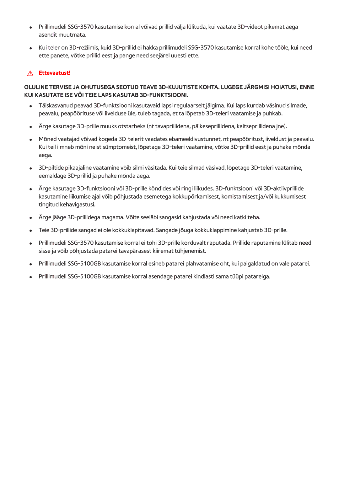 Samsung UE55HU8500TXXH, UE78HU8500TXXH, UE65HU8500TXXH manual Ettevaatust 