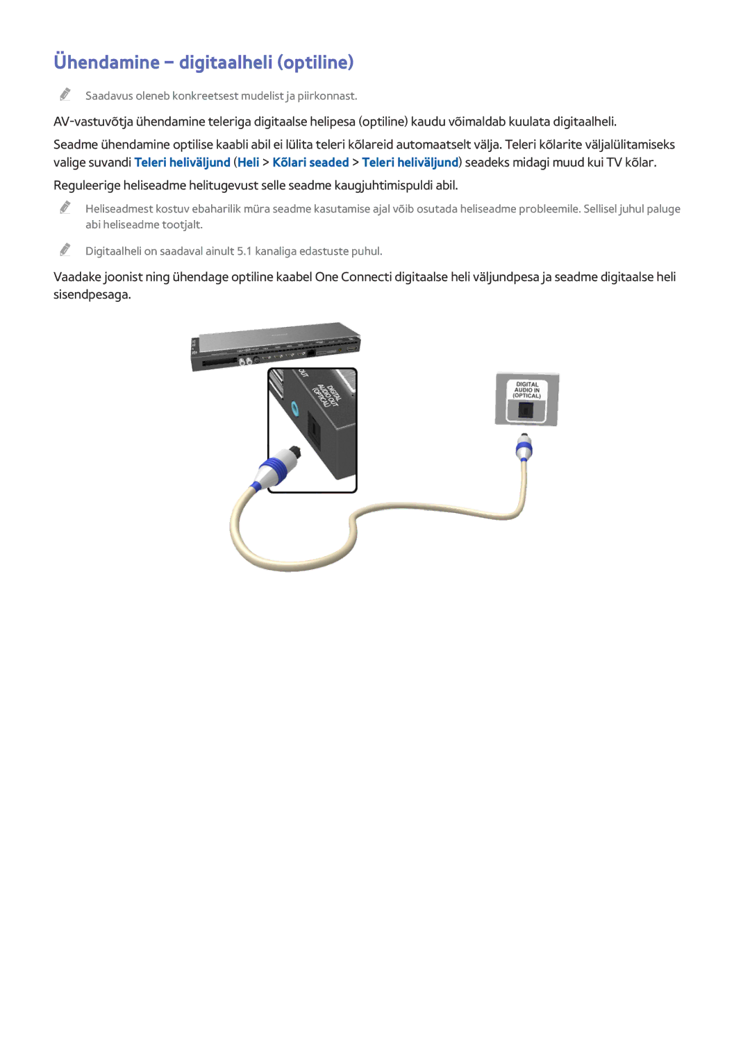 Samsung UE78HU8500TXXH, UE55HU8500TXXH, UE65HU8500TXXH manual Ühendamine digitaalheli optiline 