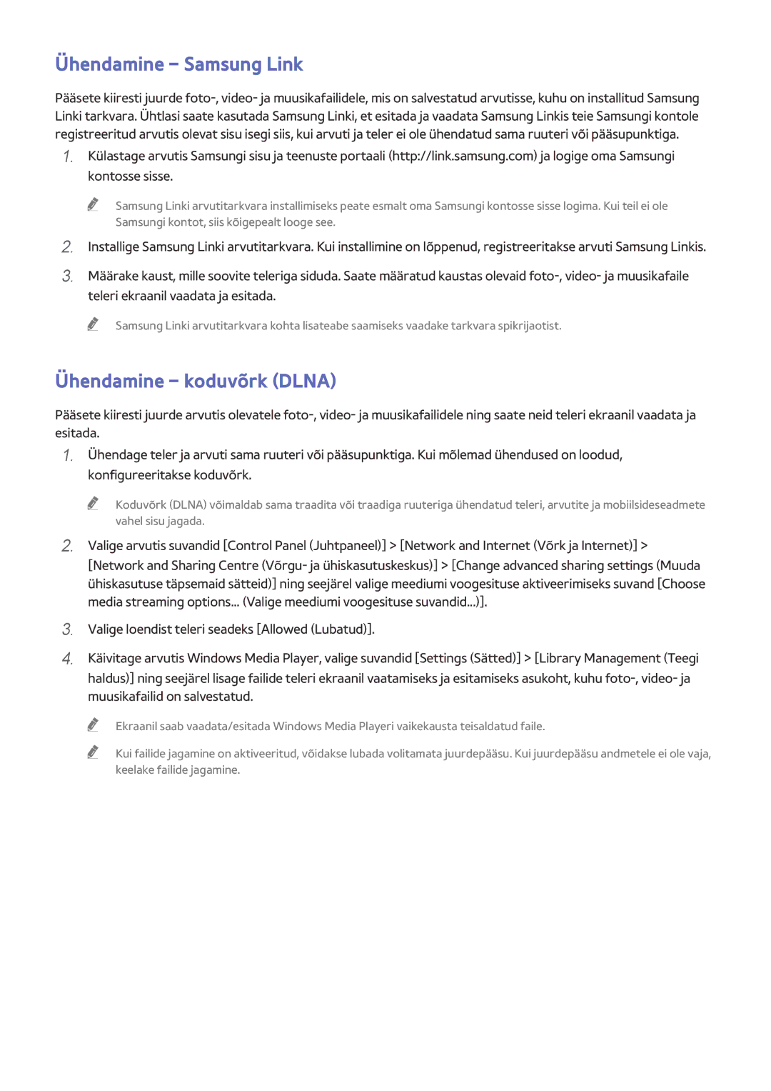 Samsung UE55HU8500TXXH, UE78HU8500TXXH, UE65HU8500TXXH manual Ühendamine Samsung Link, Ühendamine koduvõrk Dlna 