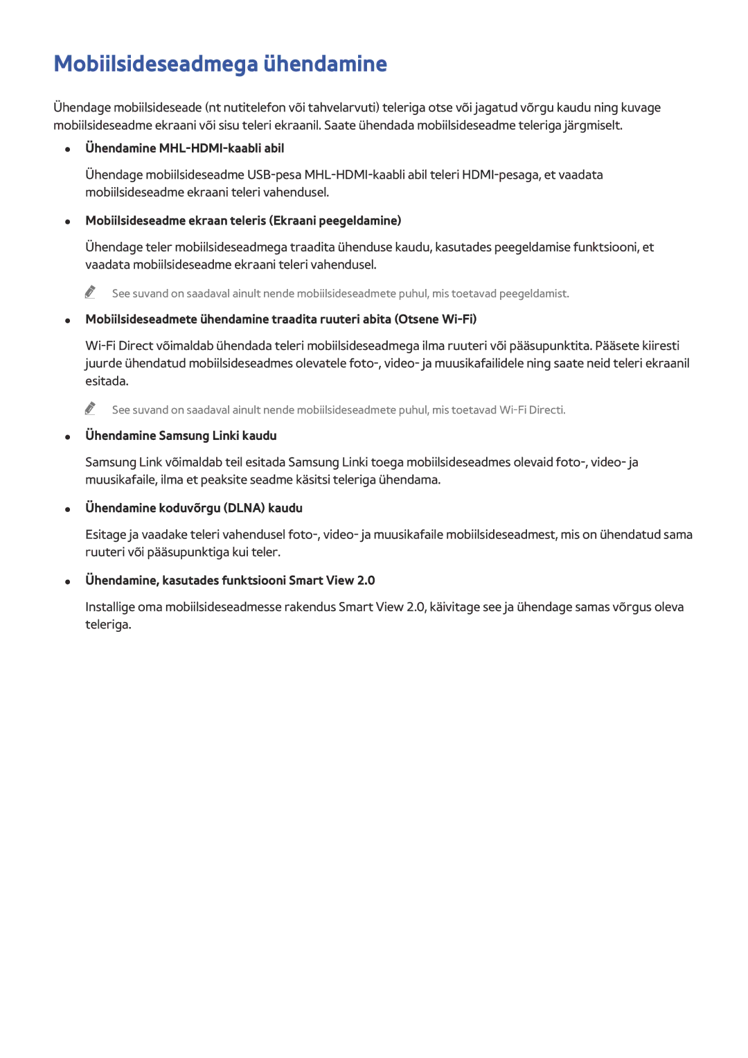 Samsung UE78HU8500TXXH, UE55HU8500TXXH, UE65HU8500TXXH manual Mobiilsideseadmega ühendamine, Ühendamine MHL-HDMI-kaabli abil 