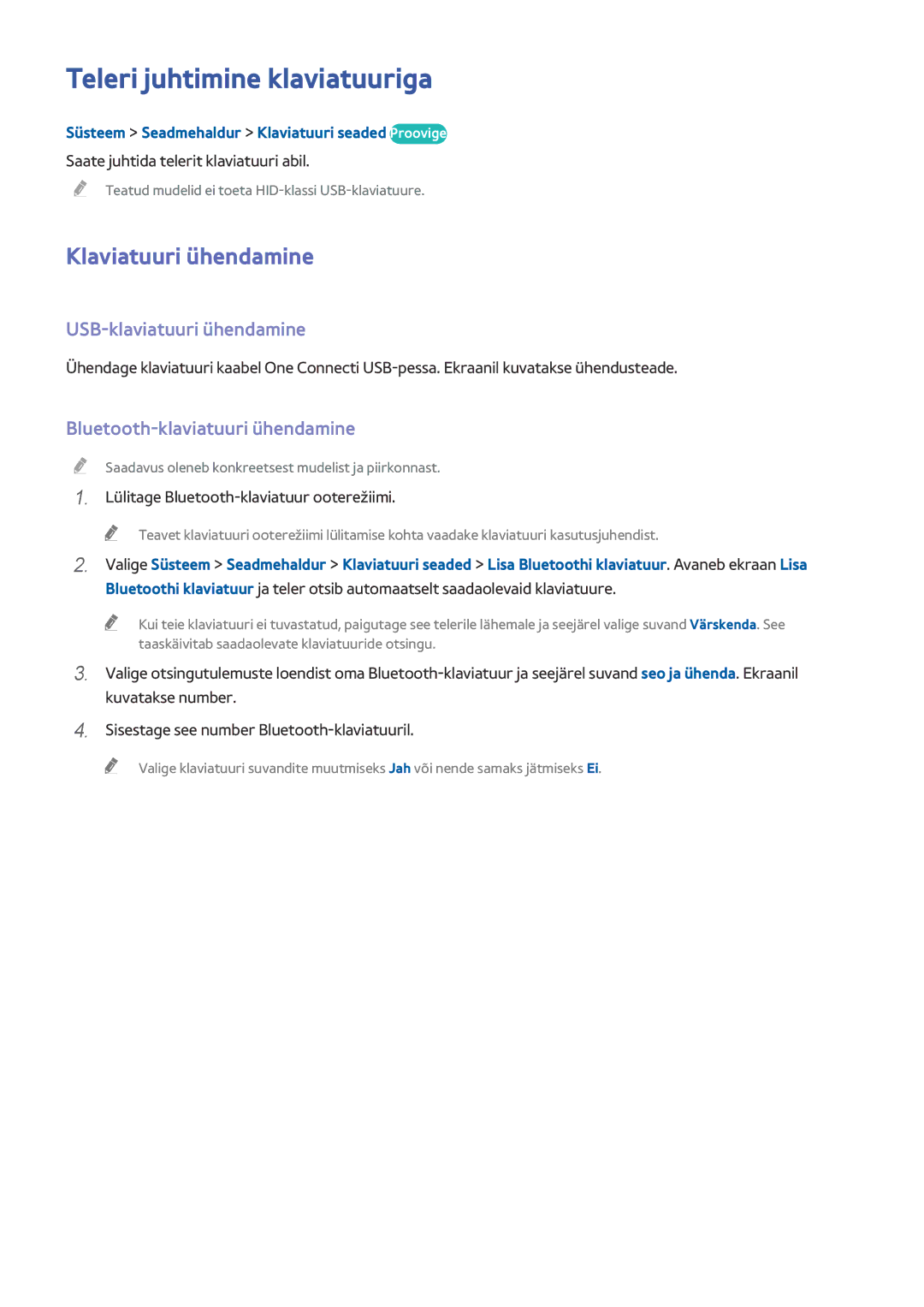 Samsung UE55HU8500TXXH, UE78HU8500TXXH Teleri juhtimine klaviatuuriga, Klaviatuuri ühendamine, USB-klaviatuuri ühendamine 