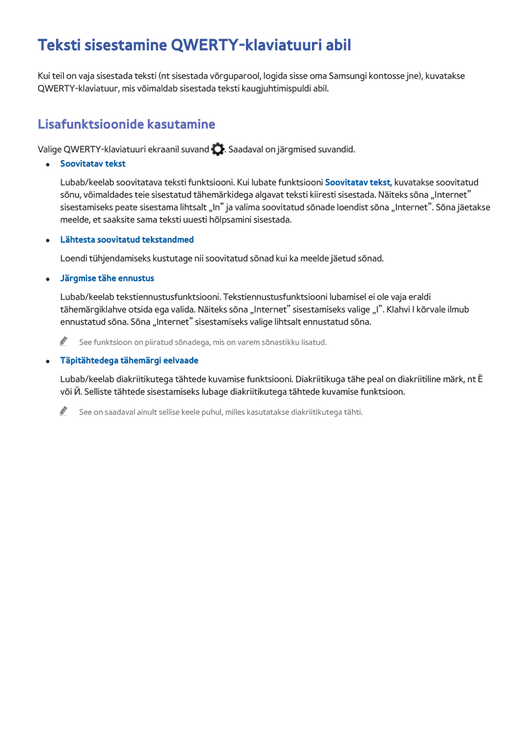 Samsung UE78HU8500TXXH, UE55HU8500TXXH manual Teksti sisestamine QWERTY-klaviatuuri abil, Lisafunktsioonide kasutamine 