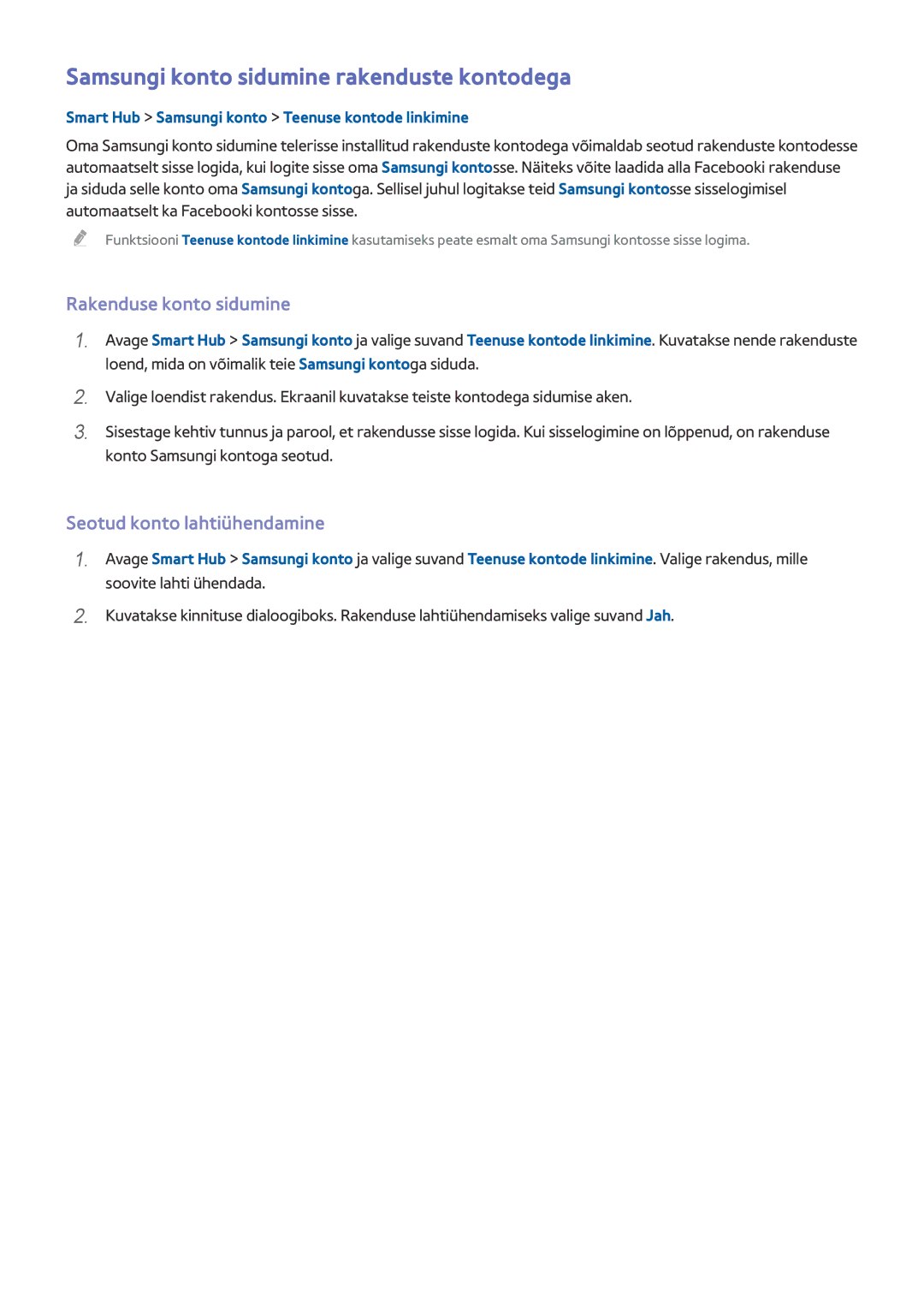 Samsung UE65HU8500TXXH, UE55HU8500TXXH manual Samsungi konto sidumine rakenduste kontodega, Rakenduse konto sidumine 
