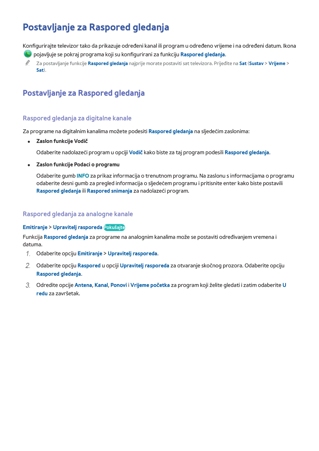 Samsung UE78HU8500TXXH, UE55HU8500TXXH manual Postavljanje za Raspored gledanja, Raspored gledanja za digitalne kanale 