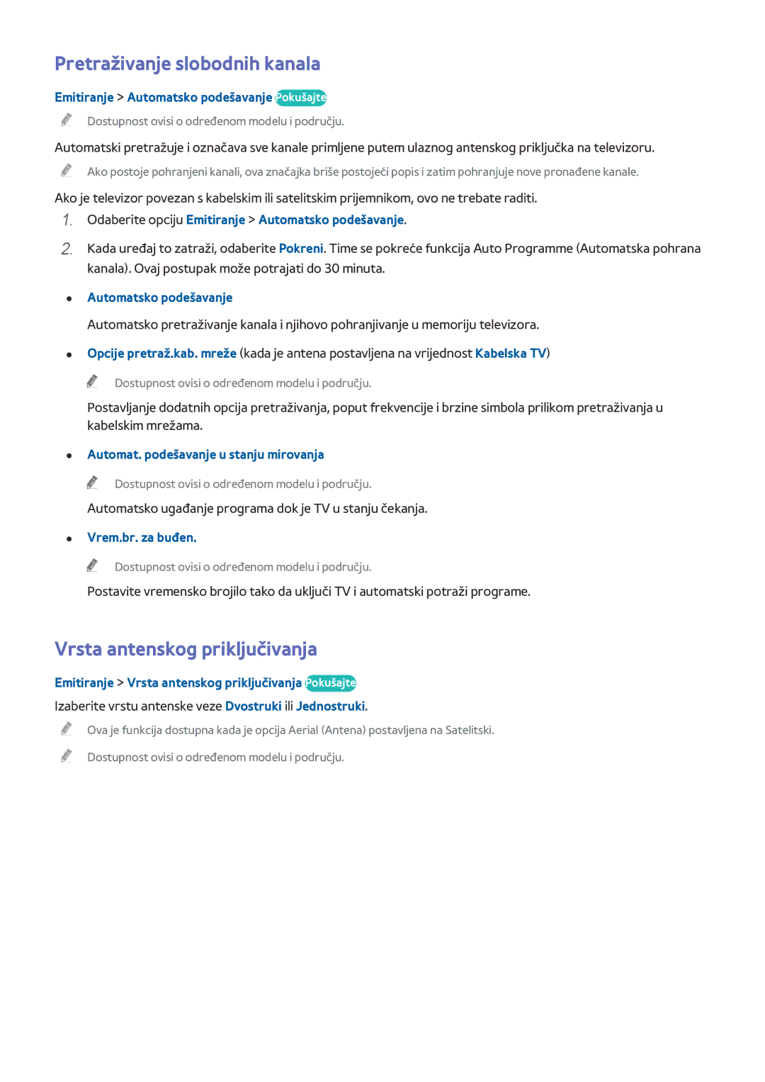 Samsung UE78HU8500TXXH, UE55HU8500TXXH, UE65HU8500TXXH manual Pretraživanje slobodnih kanala, Vrsta antenskog priključivanja 