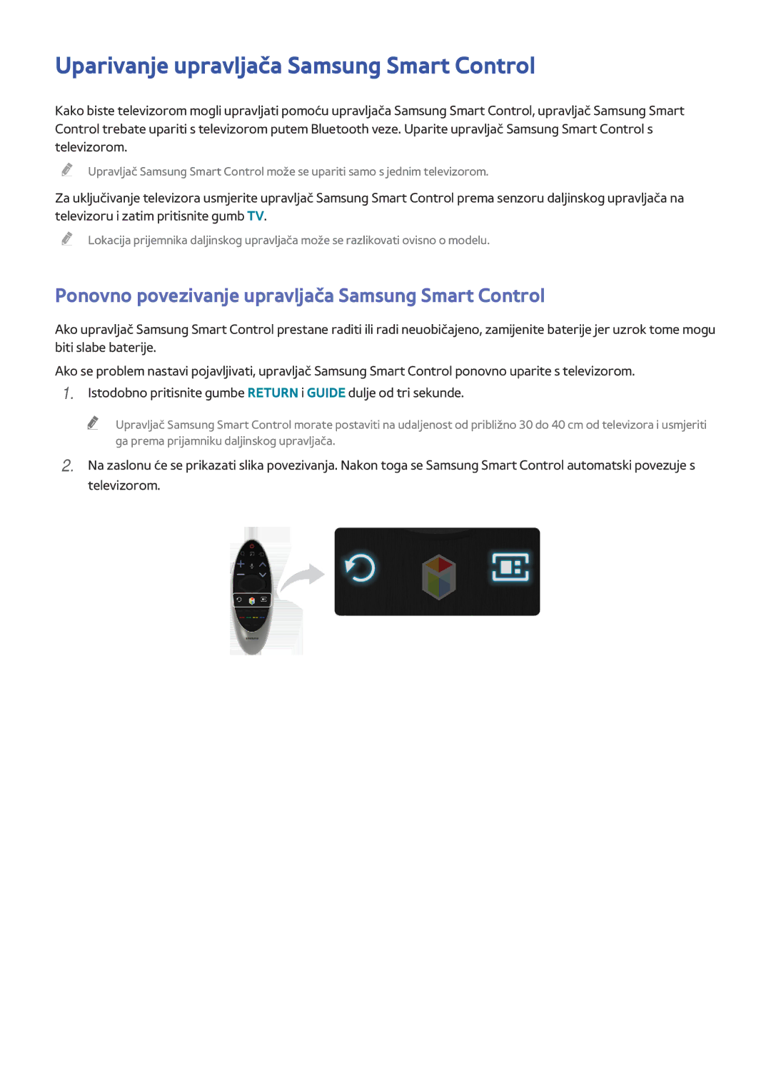 Samsung UE65HU8500TXXH Uparivanje upravljača Samsung Smart Control, Ponovno povezivanje upravljača Samsung Smart Control 