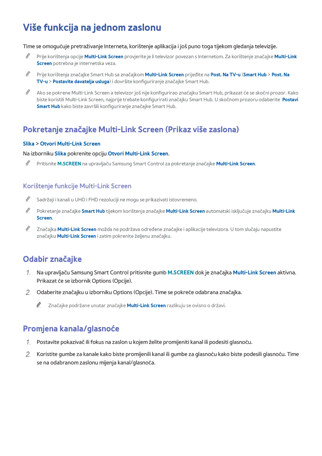 Samsung UE55HU8500TXXH manual Više funkcija na jednom zaslonu, Pokretanje značajke Multi-Link Screen Prikaz više zaslona 