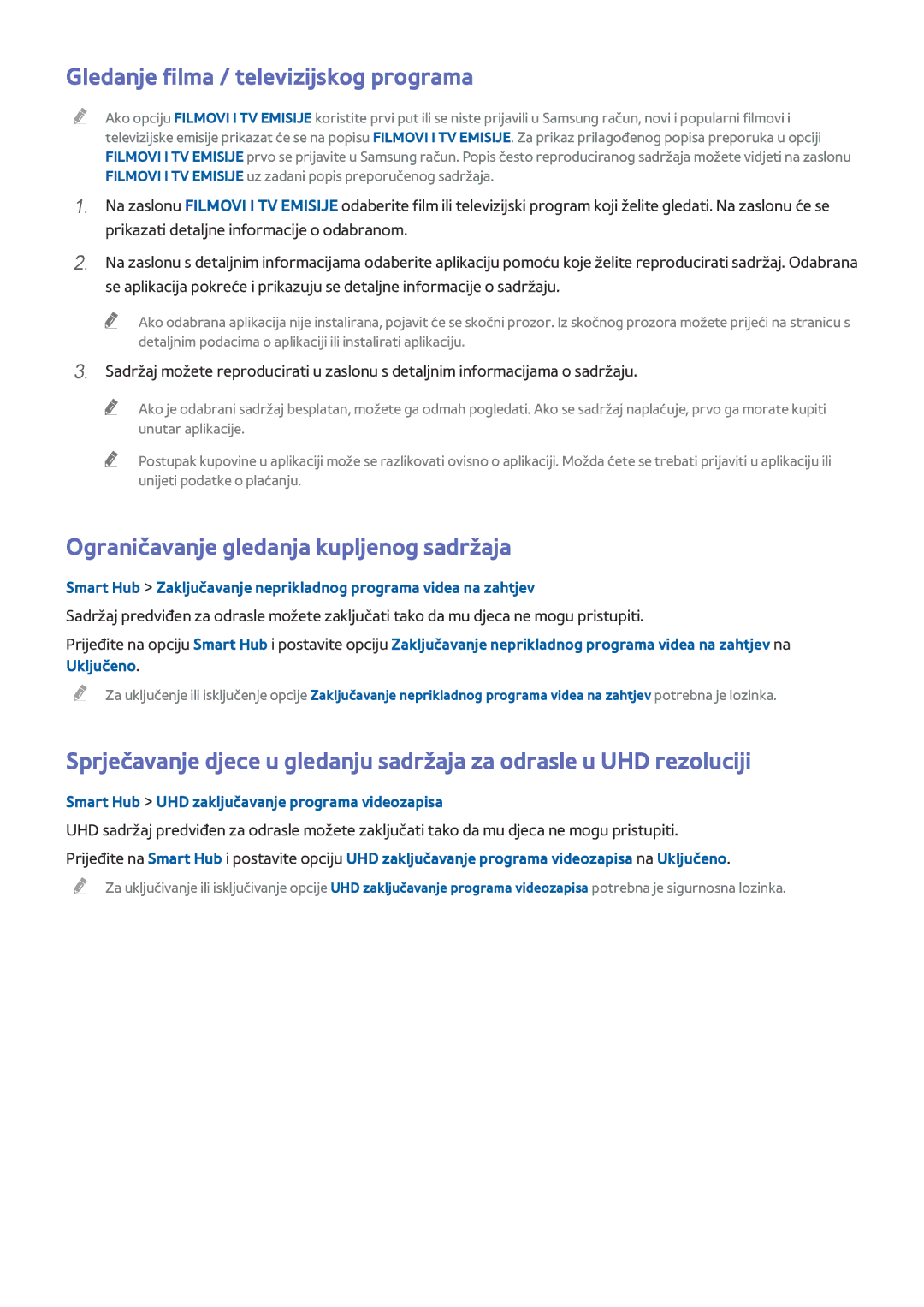 Samsung UE65HU8500TXXH, UE55HU8500TXXH Gledanje filma / televizijskog programa, Ograničavanje gledanja kupljenog sadržaja 