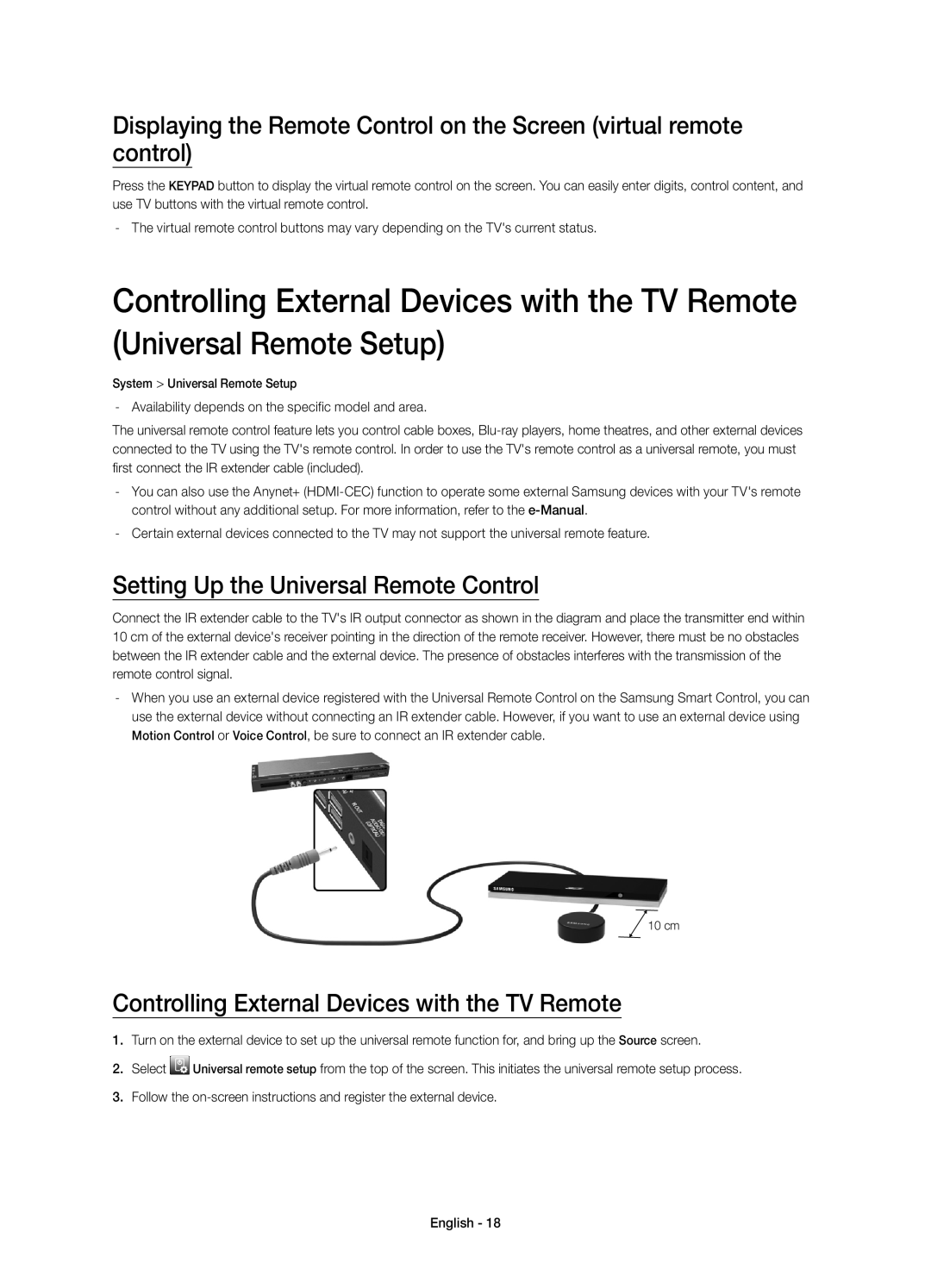 Samsung UE55HU8500ZXZT manual Setting Up the Universal Remote Control, Controlling External Devices with the TV Remote 