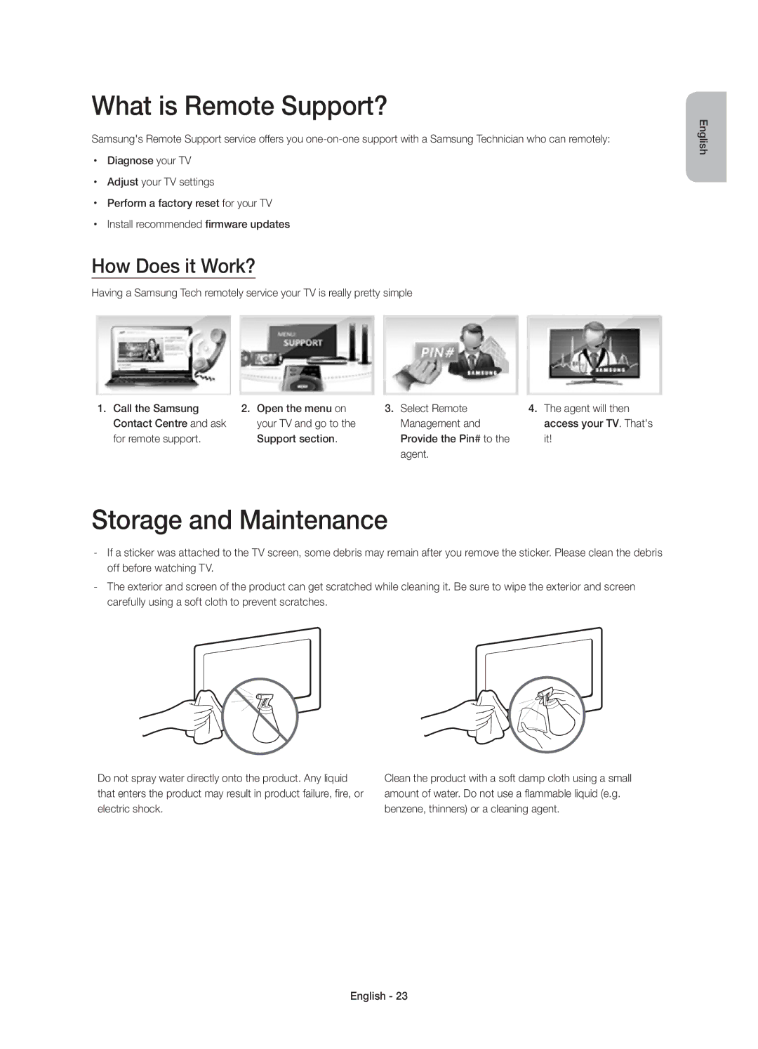 Samsung UE65HU8500ZXZT, UE55HU8500ZXZT manual What is Remote Support?, Storage and Maintenance, How Does it Work? 