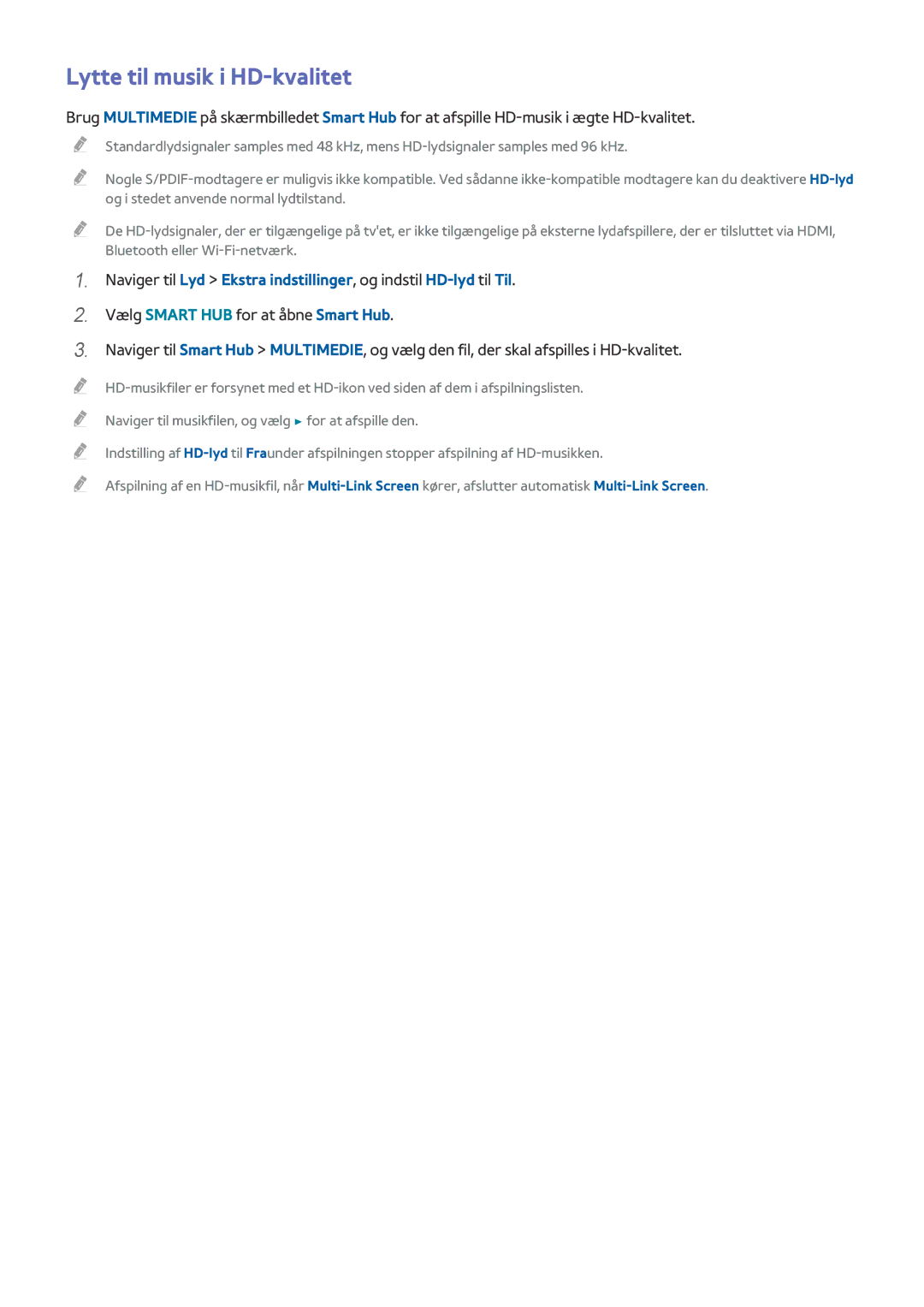 Samsung UE78HU8505QXXE, UE55HU8505QXXE, UE65HU8505QXXE manual Lytte til musik i HD-kvalitet 