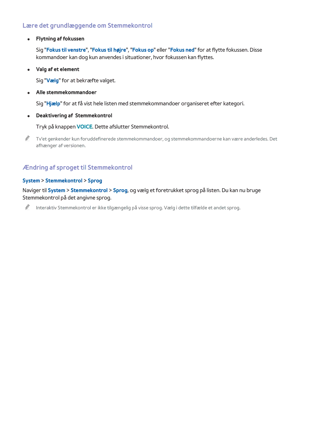 Samsung UE55HU8505QXXE, UE78HU8505QXXE manual Lære det grundlæggende om Stemmekontrol, Ændring af sproget til Stemmekontrol 