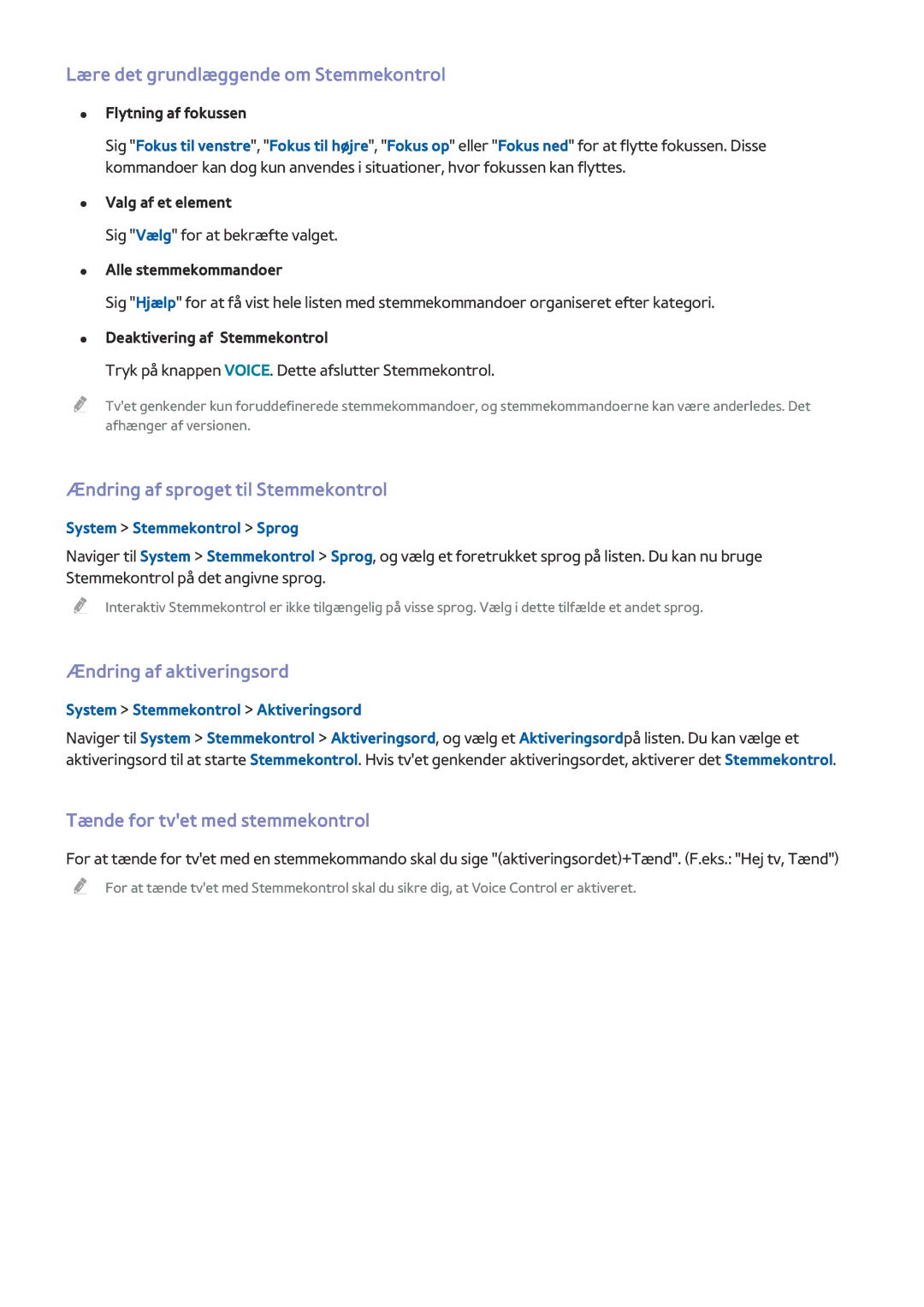Samsung UE65HU8505QXXE Ændring af aktiveringsord, Tænde for tvet med stemmekontrol, System Stemmekontrol Aktiveringsord 