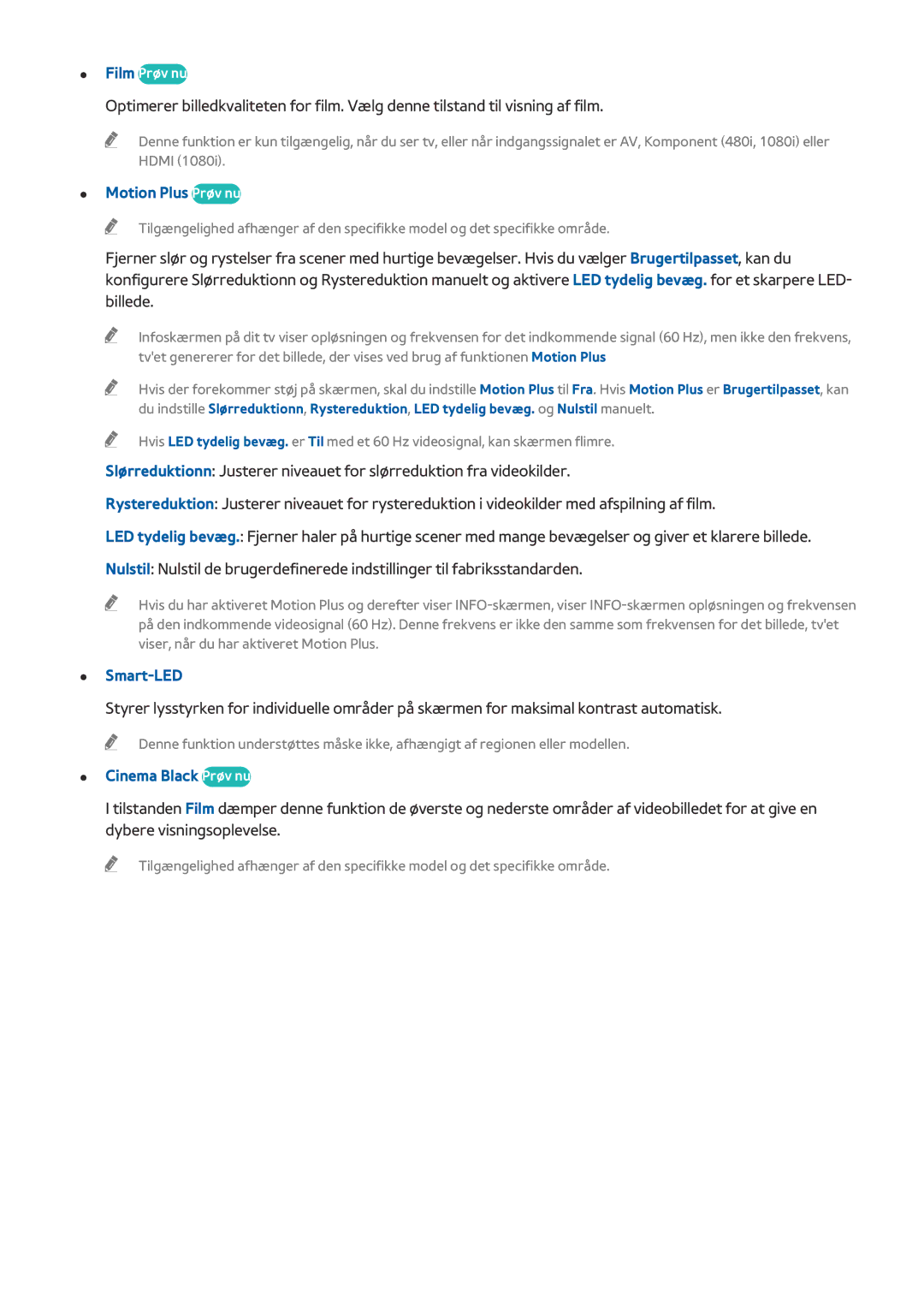 Samsung UE78HU8505QXXE, UE55HU8505QXXE, UE65HU8505QXXE manual Motion Plus Prøv nu, Smart-LED, Cinema Black Prøv nu 