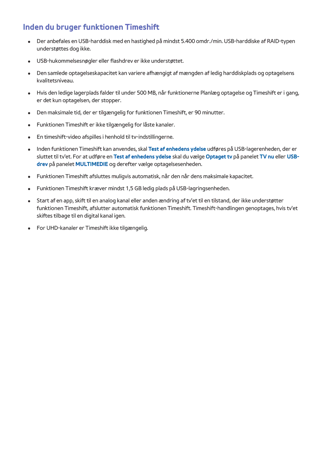 Samsung UE55HU8505QXXE, UE78HU8505QXXE, UE65HU8505QXXE manual Inden du bruger funktionen Timeshift 