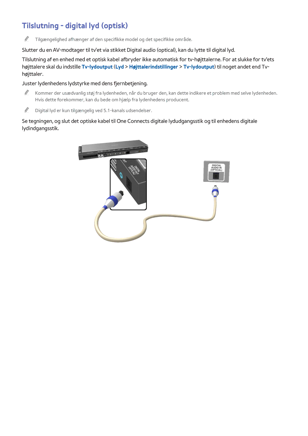 Samsung UE78HU8505QXXE, UE55HU8505QXXE, UE65HU8505QXXE manual Tilslutning digital lyd optisk 