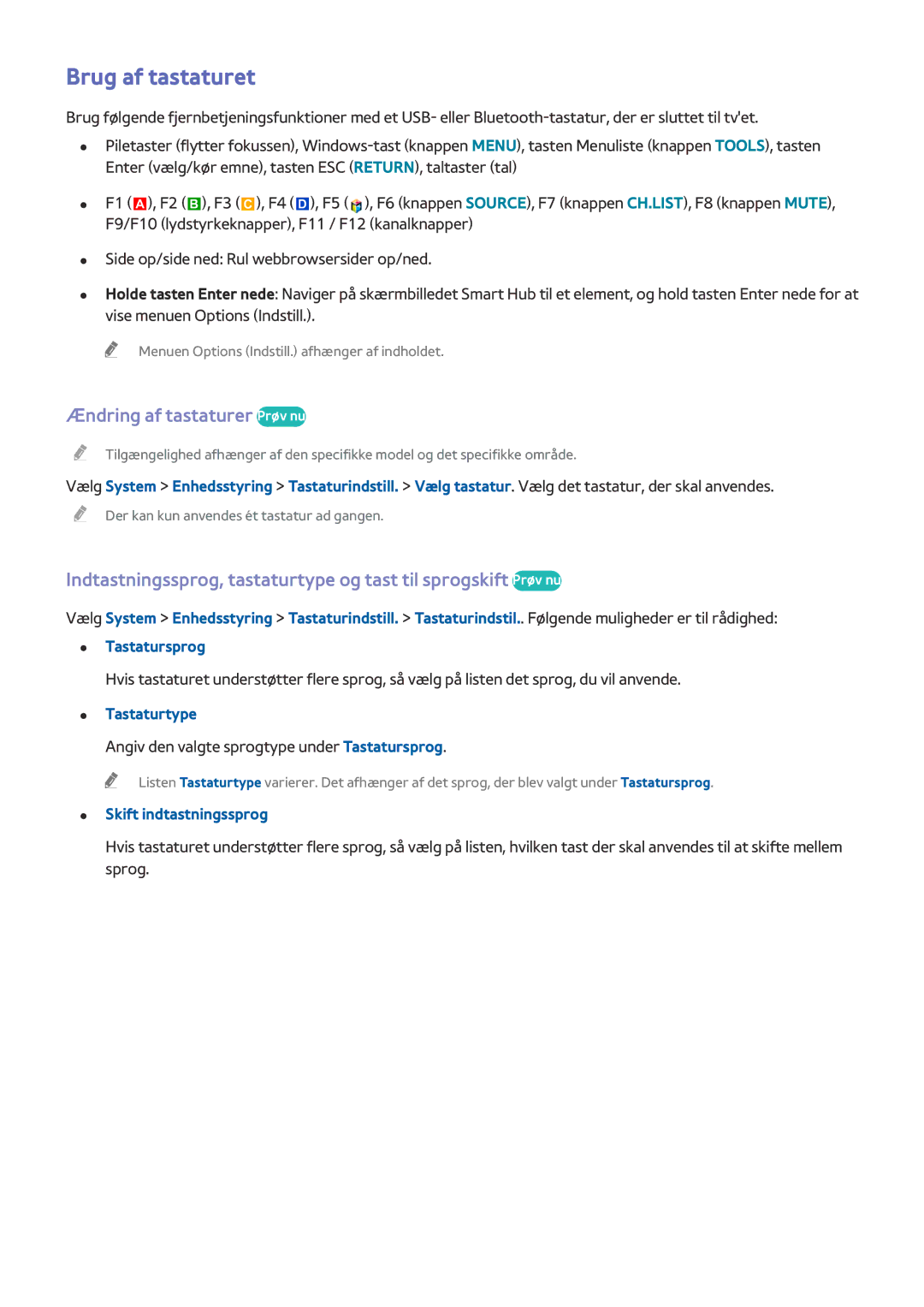 Samsung UE78HU8505QXXE manual Brug af tastaturet, Ændring af tastaturer Prøv nu, Tastaturtype, Skift indtastningssprog 