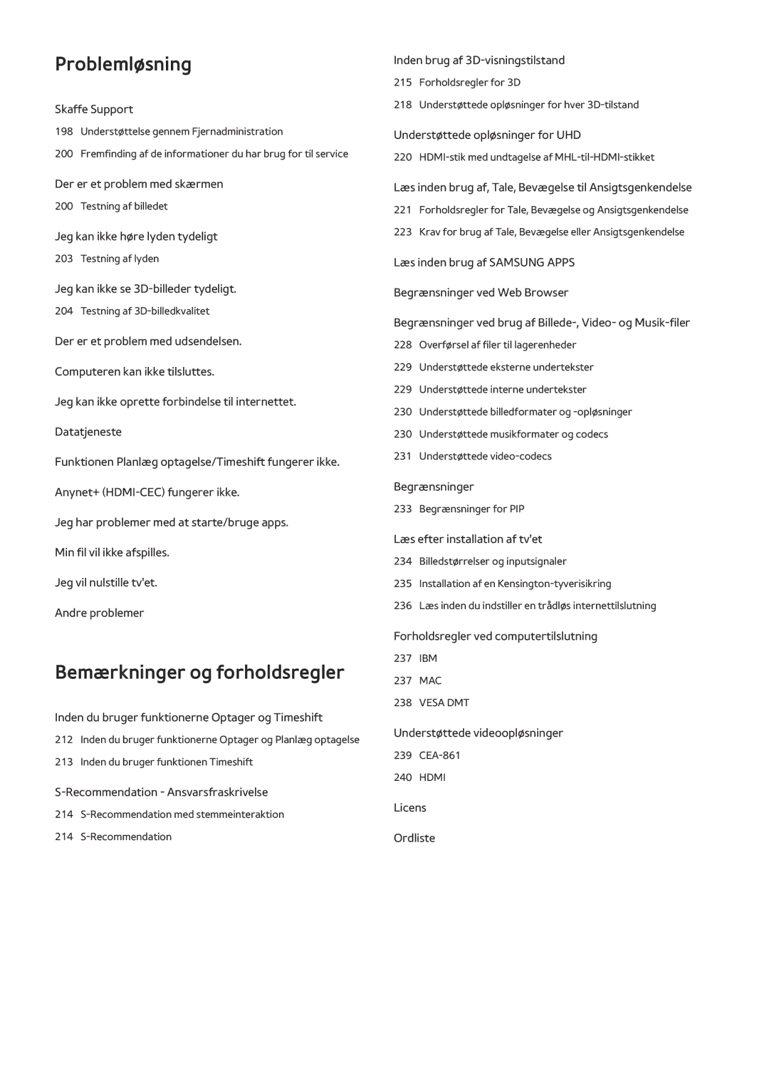 Samsung UE55HU8505QXXE, UE78HU8505QXXE, UE65HU8505QXXE manual Problemløsning 