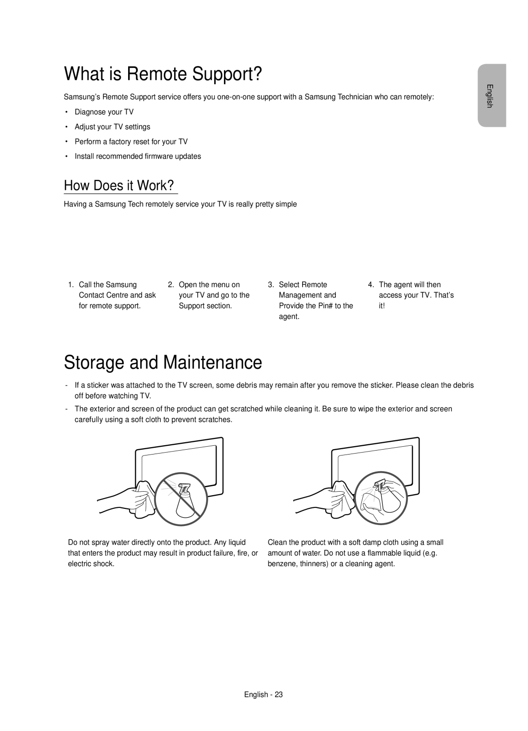 Samsung UE65HU8590VXZG, UE55HU8590VXZG manual What is Remote Support?, Storage and Maintenance, How Does it Work? 