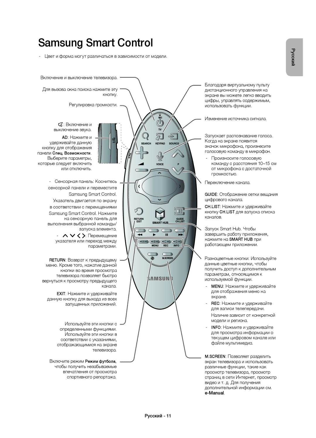 Samsung UE65HU9000TXUZ manual Samsung Smart Control, Регулировка громкости, Изменение источника сигнала, Громкостью 