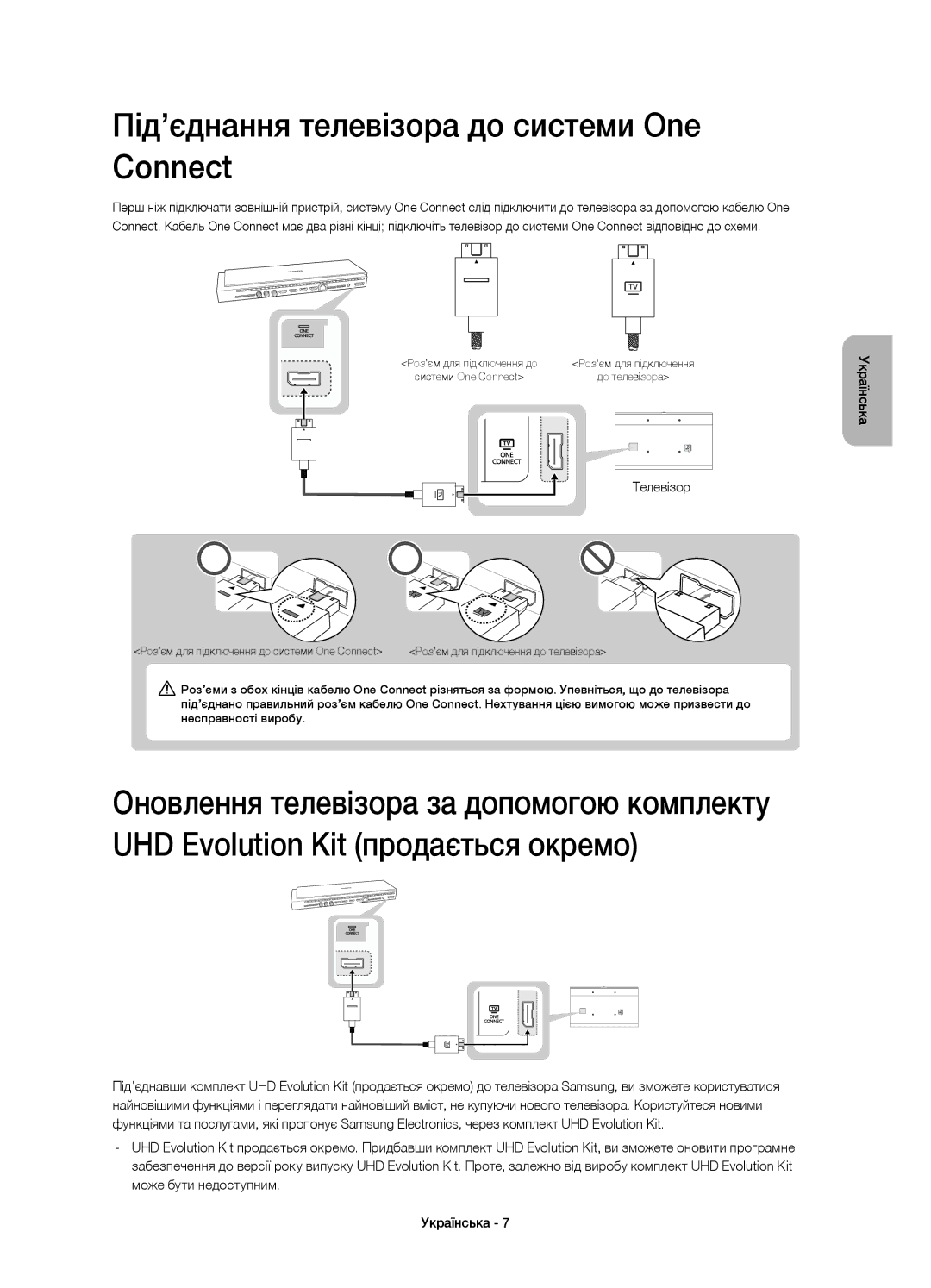 Samsung UE55HU9000TXRU, UE55HU9000TXUZ, UE78HU9000TXRU manual Під’єднання телевізора до системи One Connect, Телевізор 