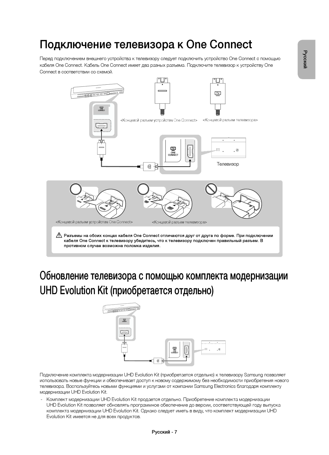 Samsung UE78HU9000TXRU, UE55HU9000TXUZ, UE78HU9000TXUZ, UE55HU9000TXRU manual Подключение телевизора к One Connect, Телевизор 