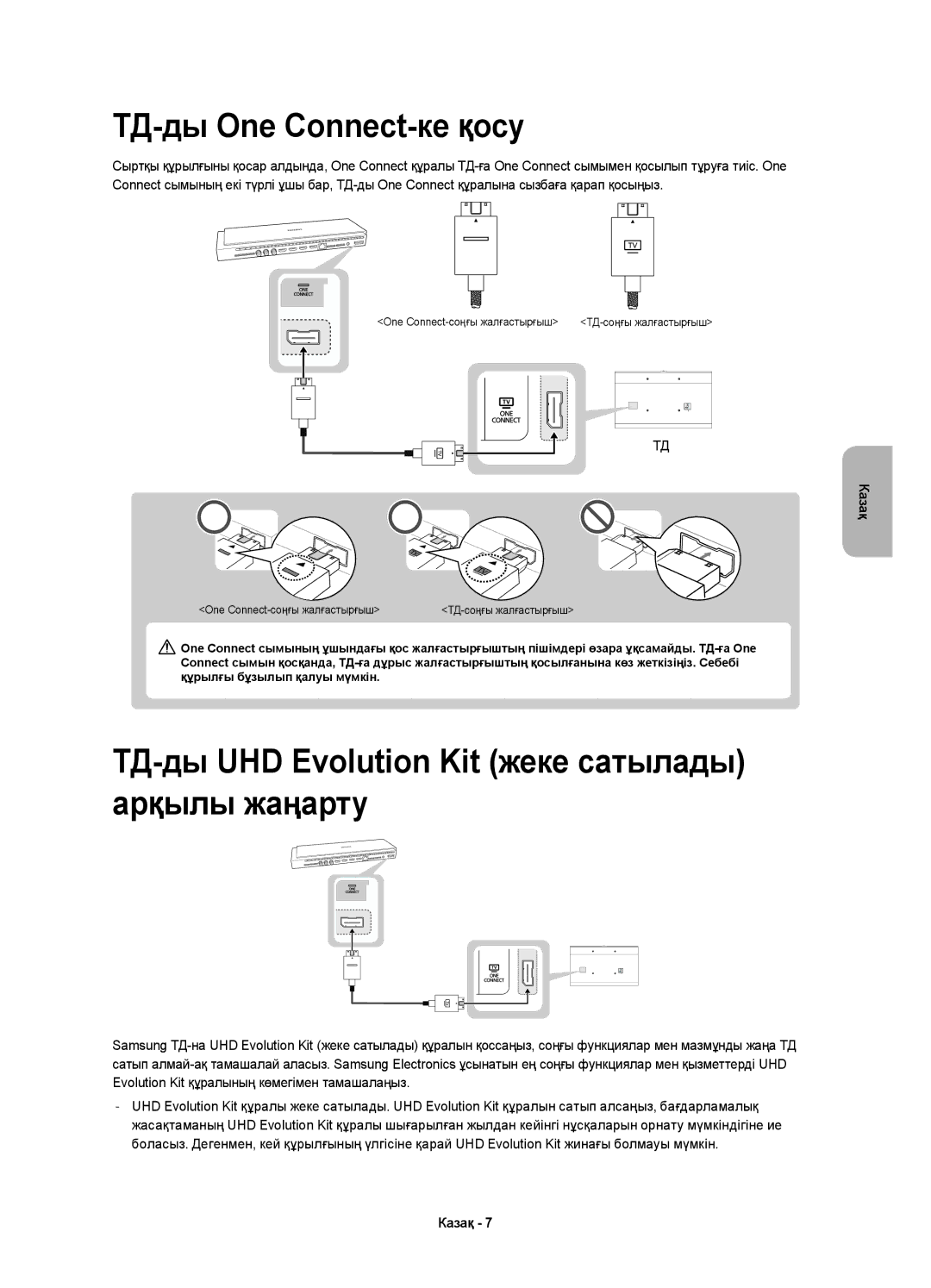 Samsung UE55HU9000TXRU, UE55HU9000TXUZ ТД-ды One Connect-ке қосу, ТД-ды UHD Evolution Kit жеке сатылады арқылы жаңарту 