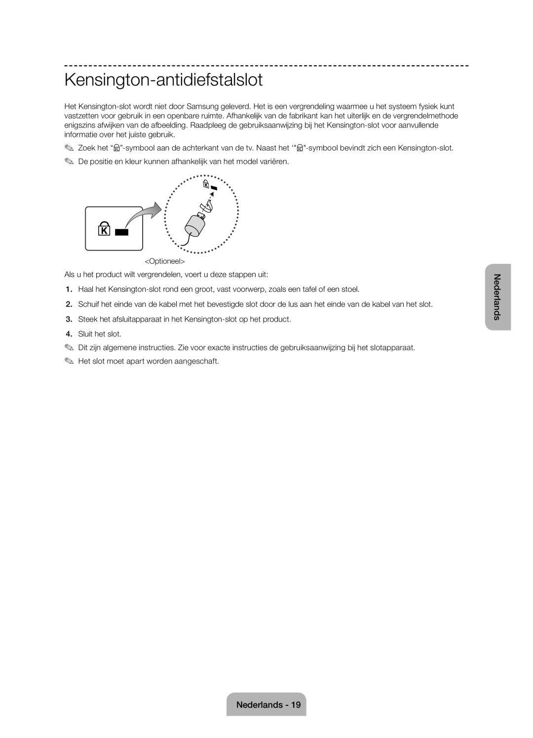 Samsung UE55J6100AWXBT, UE55J6100AWXZF, UE50J6100AWXZF, UE60J6100AWXBT, UE50J6100AWXBT manual Kensington-antidiefstalslot 